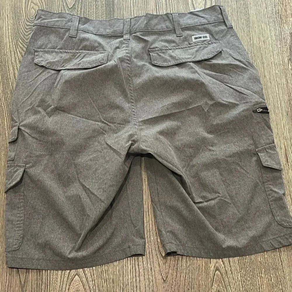 Iron Co Mens Performance Hybrid Cargo Shorts Mid Rise Stretch Heather Gray Sz 32